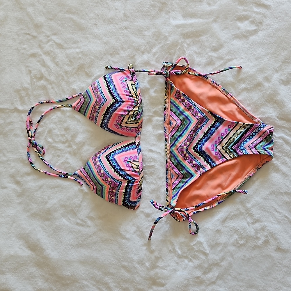 No Boundaries Orange and Pink Bikini Set